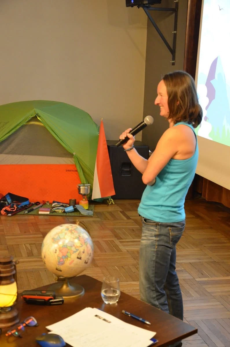 Joanna Tuszyńska speaking about the Fann Mountains.