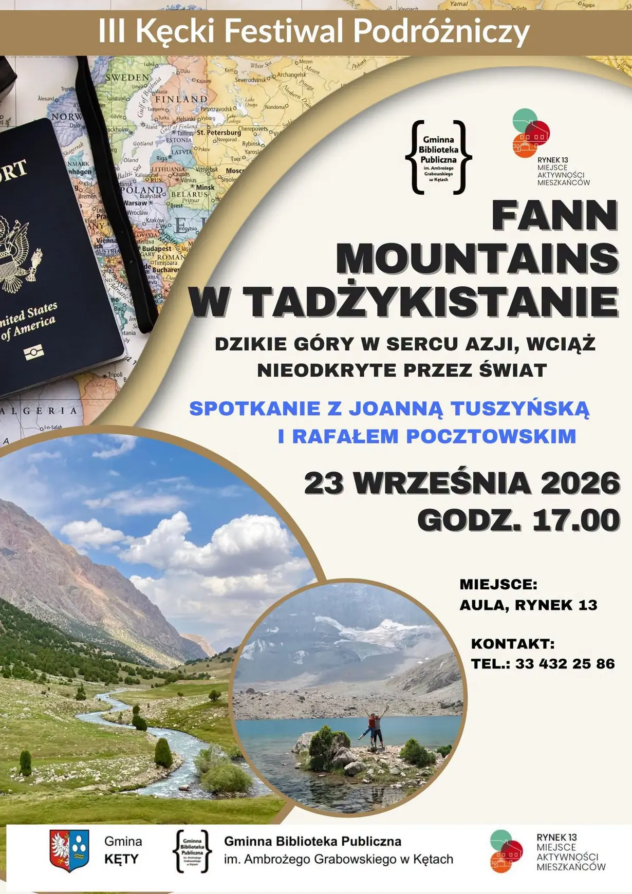 Poster for the Fann Mountains talk at the 3rd Kęty Travel Festival.