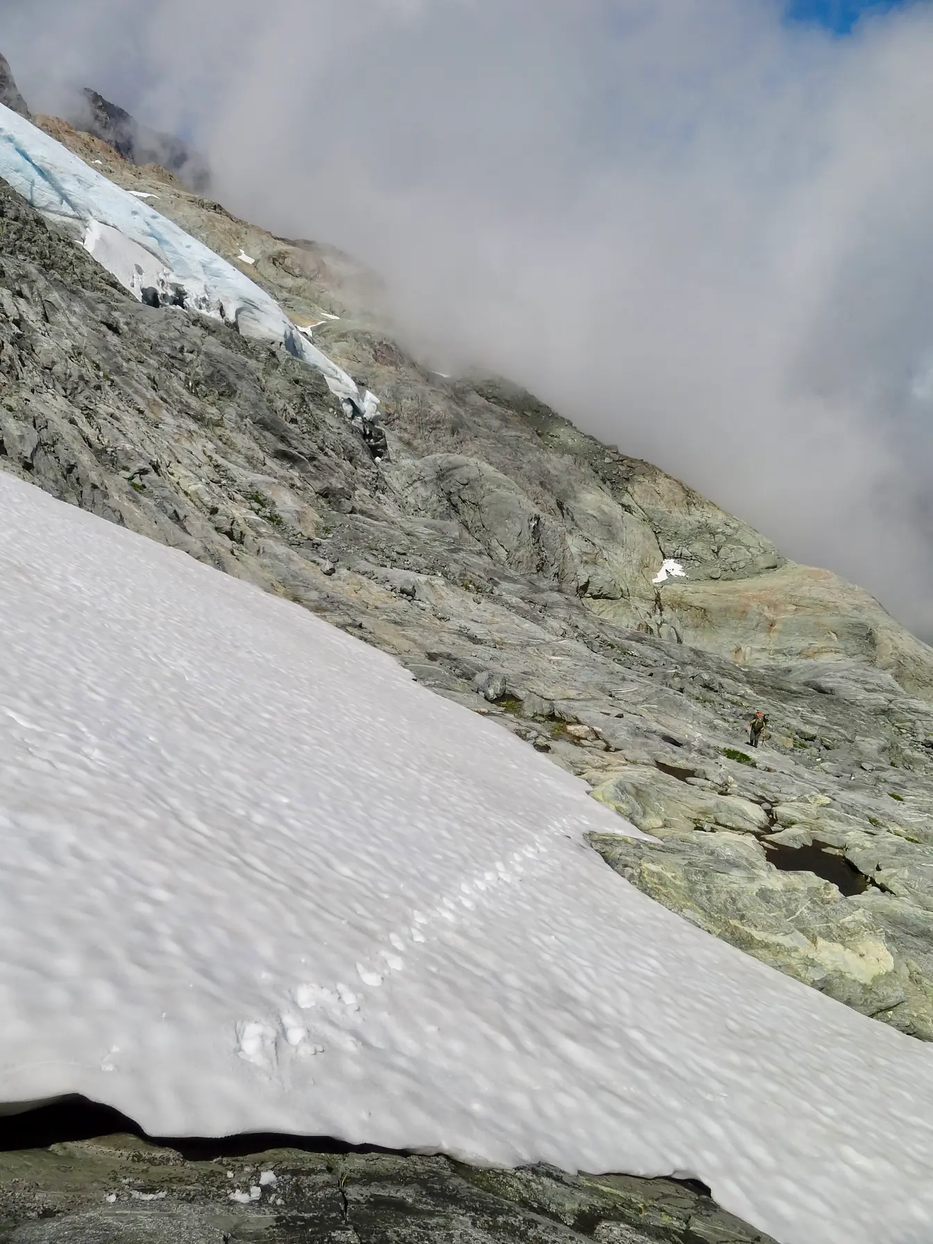 Walking on the rocky ledges from Turner's Biv towards the last campsite.