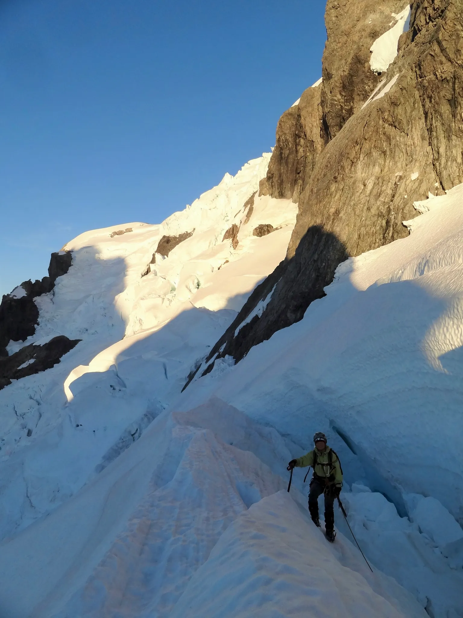 Bypassing crevasses on the midsection of the Tutoko slope.