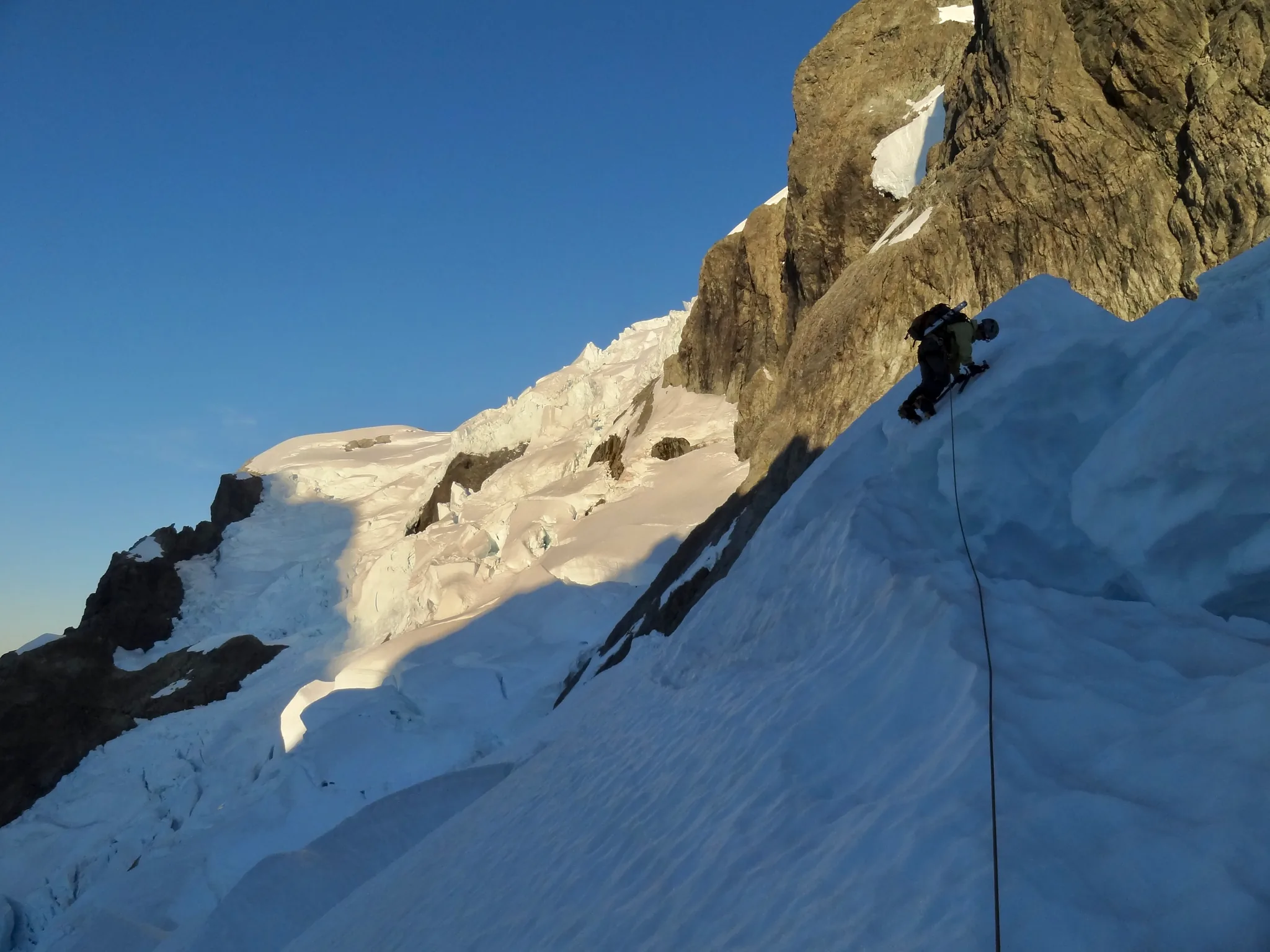 Bypassing crevasses on the midsection of the Tutoko slope.