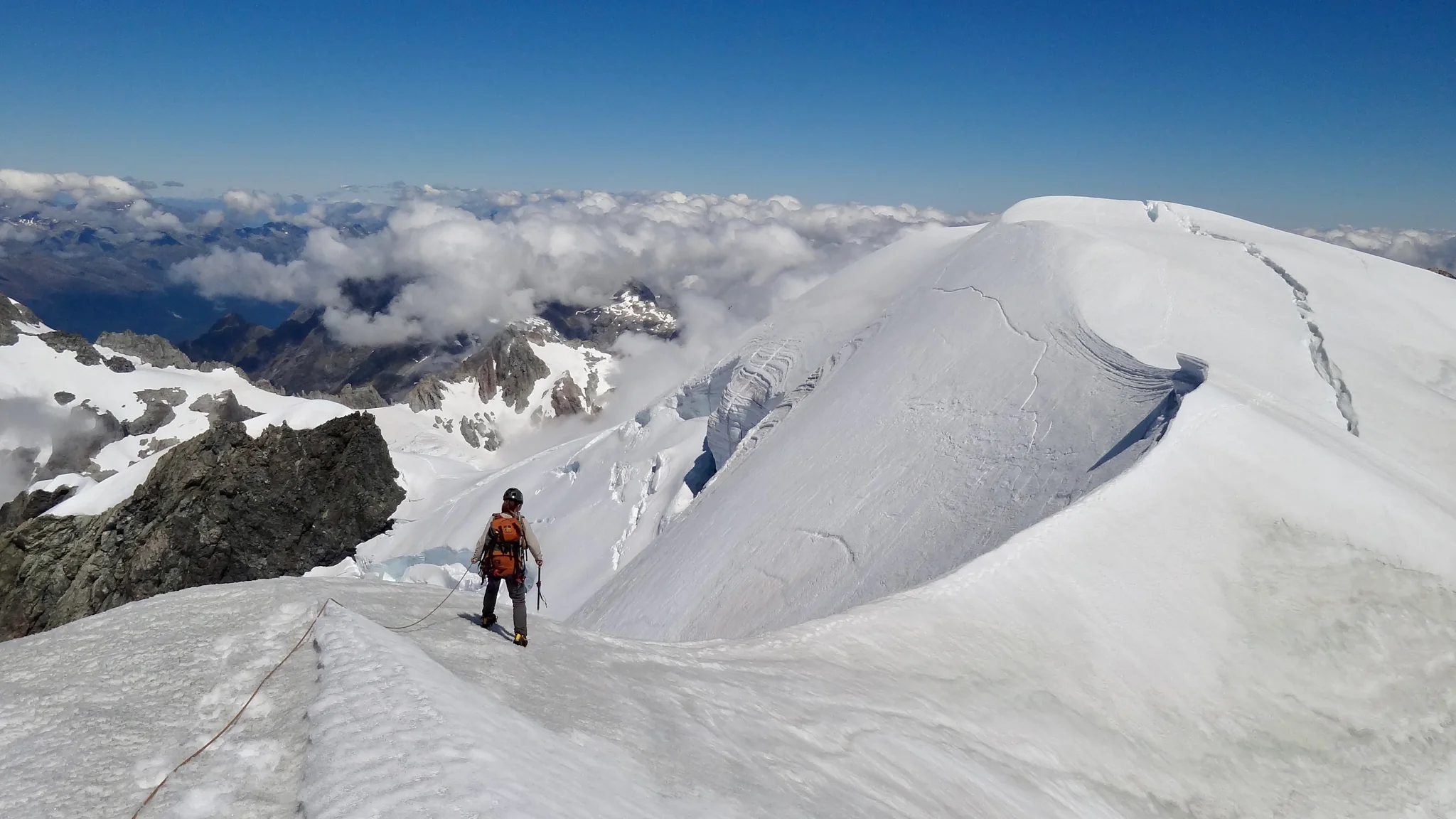 Descending from the summit of Mount Tutoko.