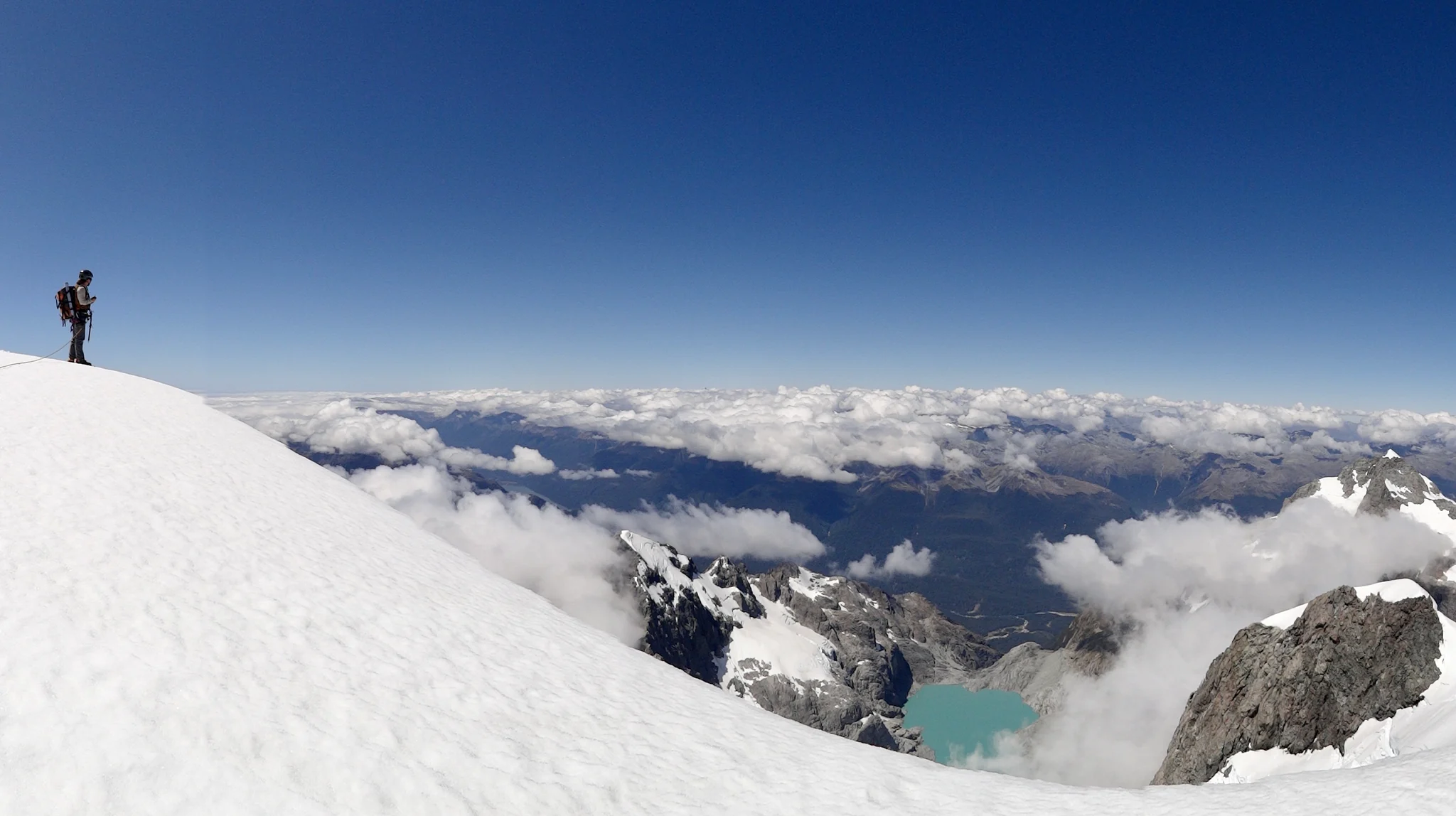 Descending from the summit of Mount Tutoko.