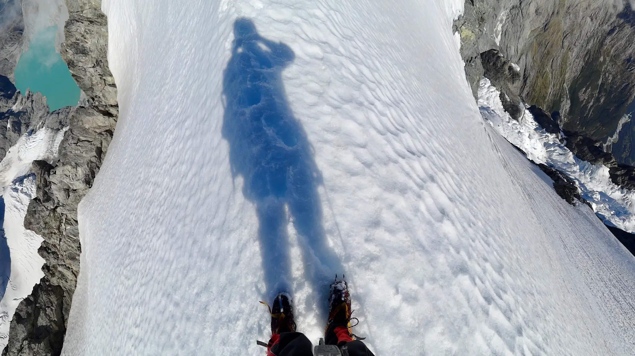 Looking down from the ridge of Mount Tutoko.
