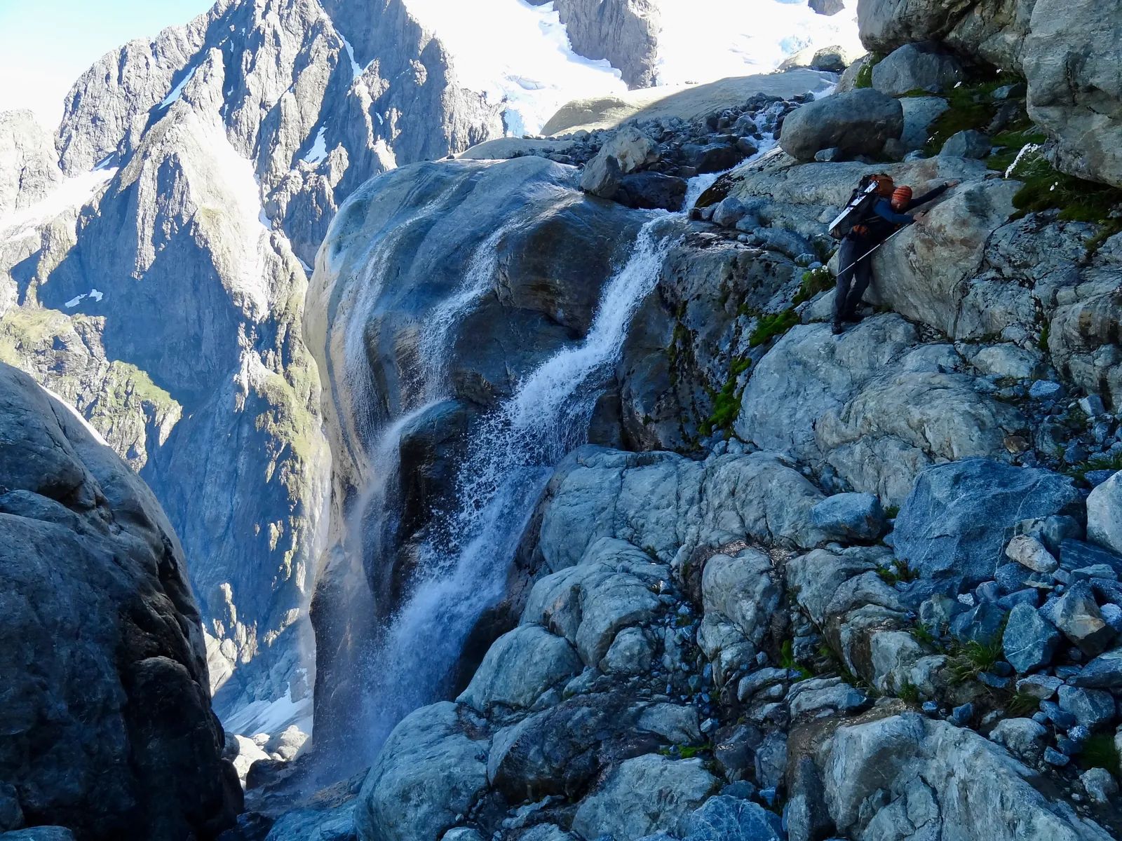 Joanna descending beside Leader Falls.