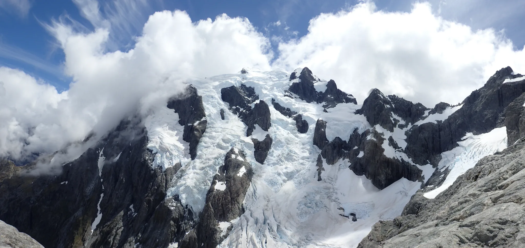 Panoramic view of the south face of Mount Tutoko.