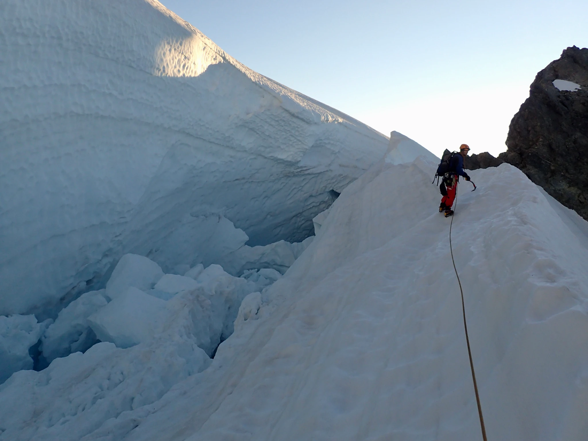 Willie climbing the last serac before reaching the start of Mount Tutoko's ridge.