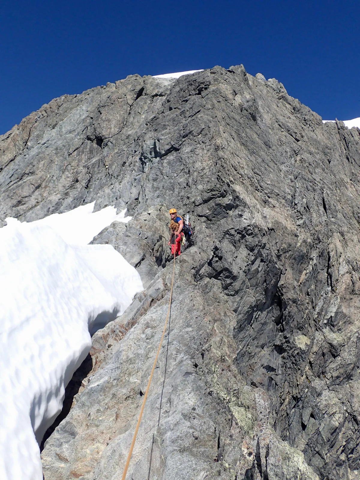 Willie at the top of the rock pitch on Mount Tutoko.