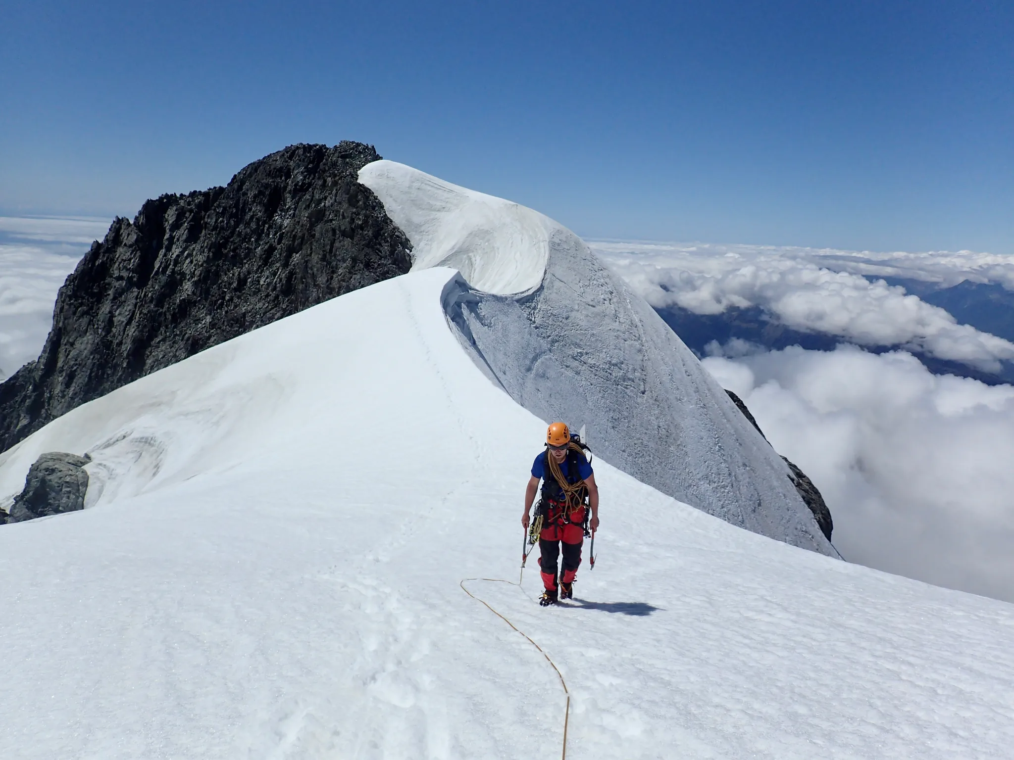 Descending from the summit of Mount Tutoko.